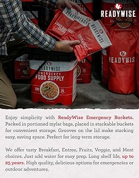 Emergency Food Supply - 88 Servings Meat & Rice Bucket, Freeze Dried Protein Meals, Camping Essentials, Bulk Rice & Survival Food, Disaster Prepping Supplies, up to 25 Year Shelf Life