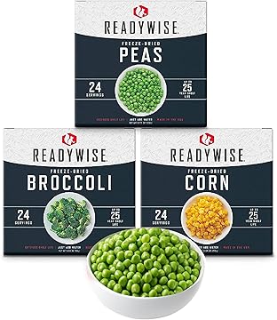 Emergency Food Supply - 72 Servings Freeze Dried Vegetables, 3 Boxes, Dehydrated Meals, Survival Prepper Food & Supplies, Camping Essentials for Backpacking, up to 25 Year Shelf Life