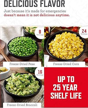 Emergency Food Supply - 104 Servings Freeze Dried Fruit and Vegetables Bucket, Protein Meals, Camping Essentials for Survival Food, Disaster Prepping Supplies, up to 25 Year Shelf Life