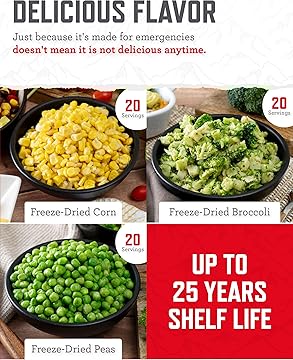 Emergency Food Supply - 72 Servings Freeze Dried Vegetables, 3 Boxes, Dehydrated Meals, Survival Prepper Food & Supplies, Camping Essentials for Backpacking, up to 25 Year Shelf Life