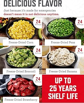 Emergency Food Supply - 120 Servings Fruits and Vegetables Survival Kit Boxes, Dehydrated Meals & Freeze Dried Prepper Food for Backpacking & Camping Essentials, up to 25 Year Shelf Life