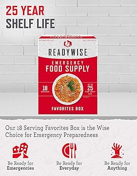 Emergency Food Supply - 18 Servings Favorites Box, Survival Food Kit with Freeze Dried Prepper Food & Dehydrated Meals, Camping Essentials for Backpacking & Hiking, up to 25 Year Shelf Life