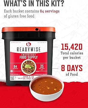 Emergency Food Supply - 84 Servings Gluten Free Survival Food Bucket, Dehydrated Meals & Freeze Dried Food for Backpacking, Camping Essentials & Emergency Supplies, up to 25 Year Shelf Life