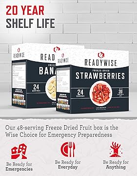 Emergency Food Supply - 48 Servings Freeze Dried Fruits, 2 Boxes, Dehydrated Meals, Survival Prepper Food & Supplies, Camping Essentials for Backpacking & Hiking, up to 25 Year Shelf Life