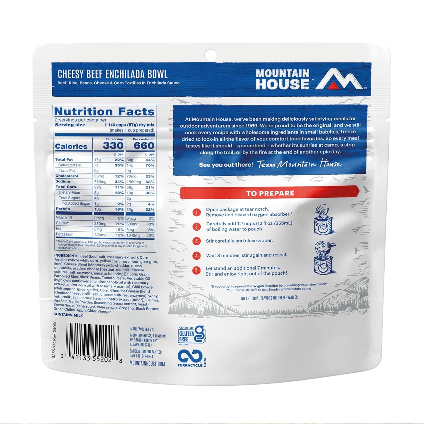 Cheesy Beef Enchilada Bowl | Freeze Dried Backpacking & Camping Food | Gluten-Free | 2 Servings