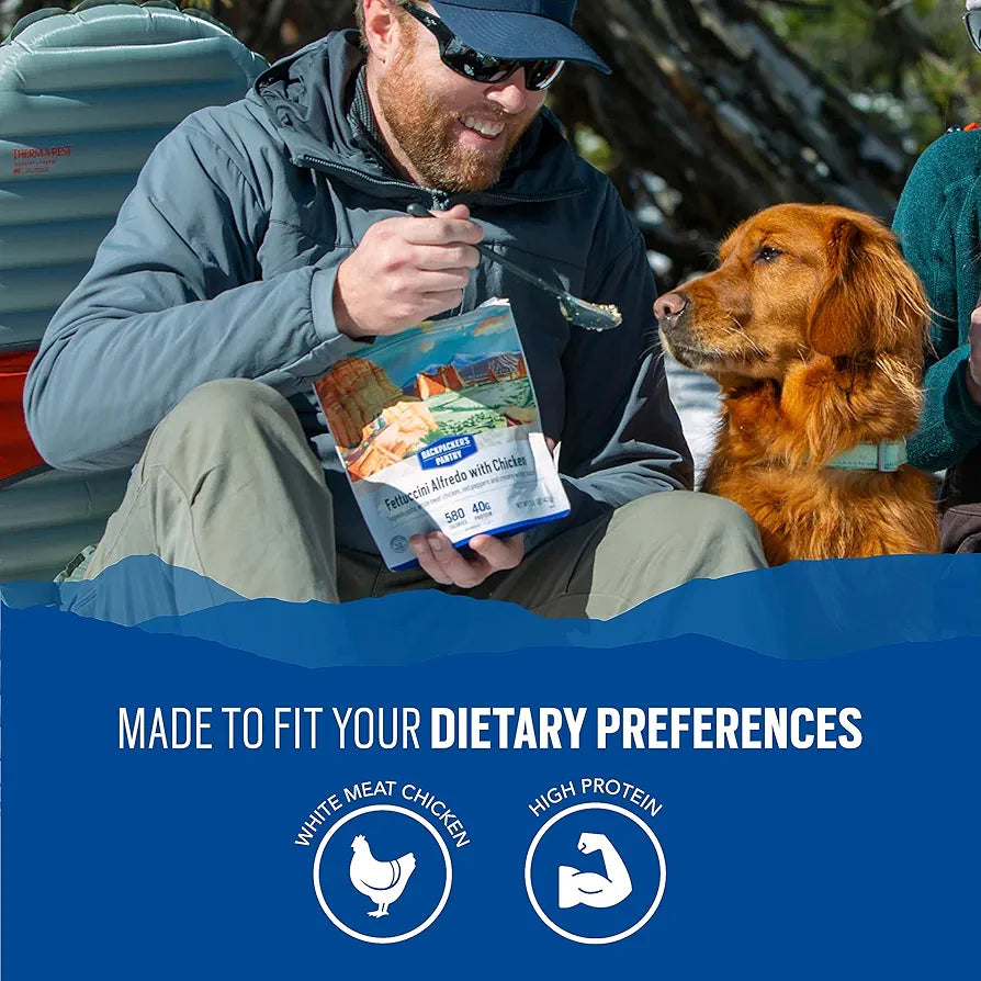 Fettuccini Alfredo with Chicken - Freeze Dried Backpacking & Camping Food - Emergency Food - 40 Grams of Protein - 6 Count
