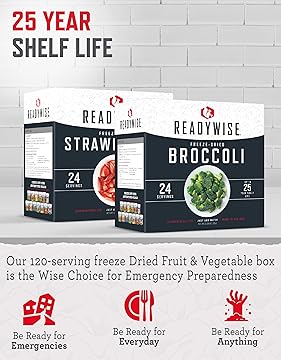 Emergency Food Supply - 120 Servings Fruits and Vegetables Survival Kit Boxes, Dehydrated Meals & Freeze Dried Prepper Food for Backpacking & Camping Essentials, up to 25 Year Shelf Life