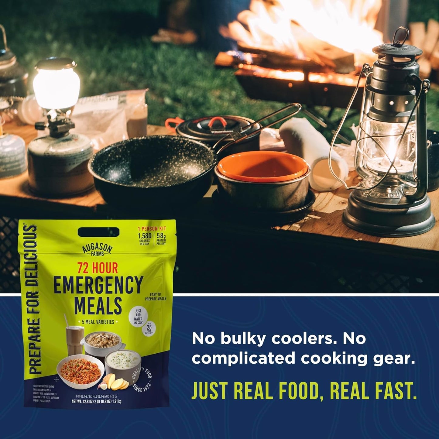 72 Hour Emergency Food Supply Kit, Dehydrated Meal Survival Food Pouches for 1 Person - 18 Servings