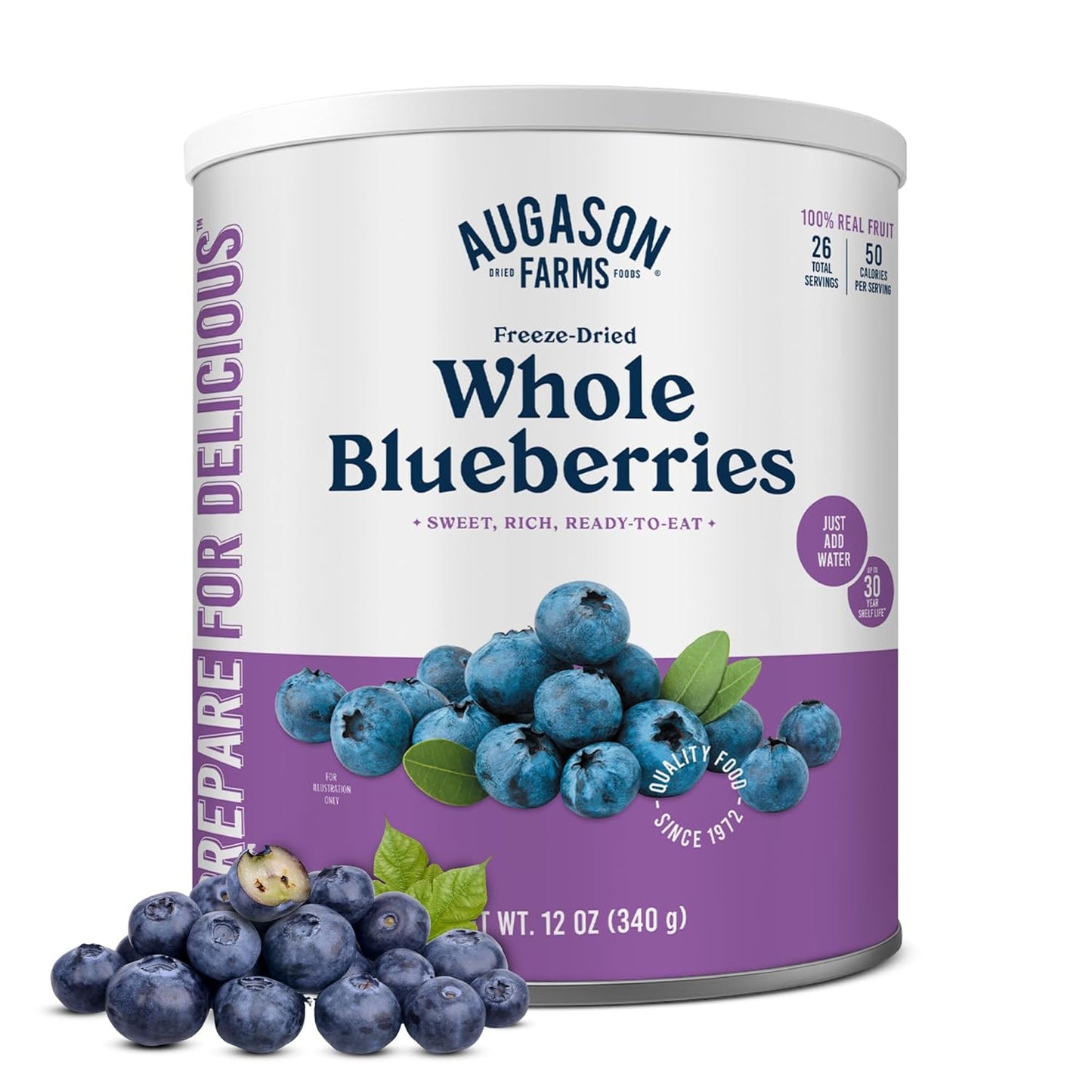 Freeze-Dried Whole Blueberries Emergency Food Supply, 26 Servings, 30 Year Shelf Life, Great for Cooking, Baking, and Snacks - Dehydrated Meals, Survival Food Camping Essentials Can