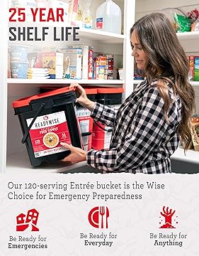 Emergency Food Supply - 120 Servings Favorites Sample Bucket, Survival Food Kit, Freeze Dried Prepper Food & Dehydrated Meals for Camping Essentials & Backpacking, up to 25 Year Shelf Life