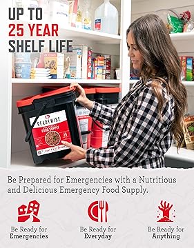 Emergency Food Supply - 88 Servings Meat & Rice Bucket, Freeze Dried Protein Meals, Camping Essentials, Bulk Rice & Survival Food, Disaster Prepping Supplies, up to 25 Year Shelf Life