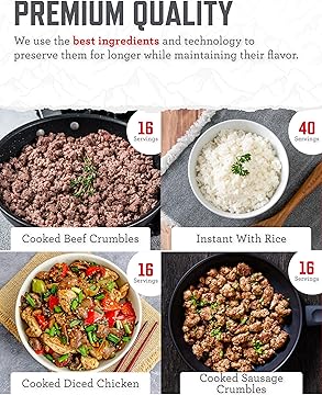 Emergency Food Supply - 88 Servings Meat & Rice Bucket, Freeze Dried Protein Meals, Camping Essentials, Bulk Rice & Survival Food, Disaster Prepping Supplies, up to 25 Year Shelf Life