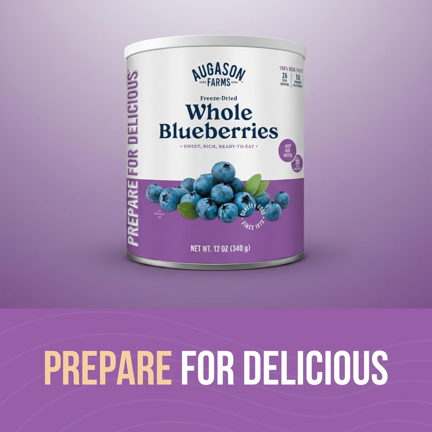 Freeze-Dried Whole Blueberries Emergency Food Supply, 26 Servings, 30 Year Shelf Life, Great for Cooking, Baking, and Snacks - Dehydrated Meals, Survival Food Camping Essentials Can