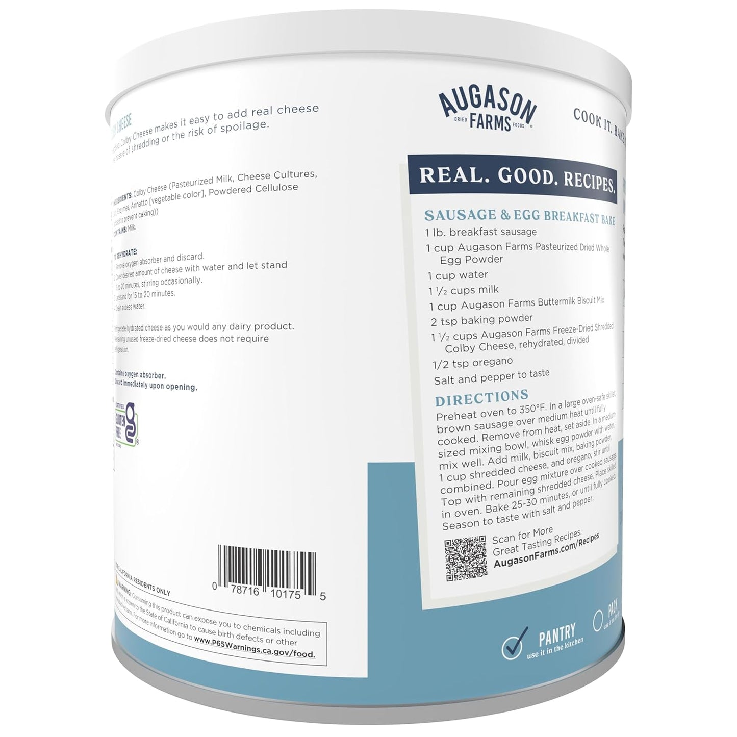 Freeze Dried Shredded Colby Cheese Can, Emergency Food Supply, Everyday Meals, 30 Servings