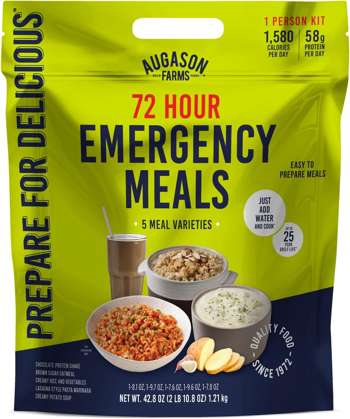 72 Hour Emergency Food Supply Kit, Dehydrated Meal Survival Food Pouches for 1 Person - 18 Servings