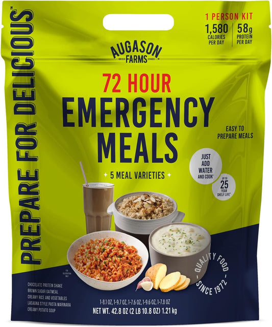 72 Hour Emergency Food Supply Kit, Dehydrated Meal Survival Food Pouches for 1 Person - 18 Servings