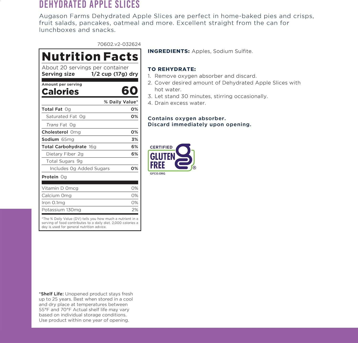 Dehydrated Apple Slices Can - Gluten Free Survival Food with Long Shelf Life - Emergency Food Supply for Camping, Prep & Everyday Meals - 20 Servings