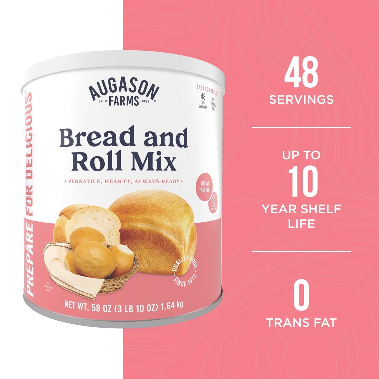 Bread and Roll Mix Can Emergency Food Supply, 48 Servings, 10 Year Shelf Life - Makes 6 Loaves or 72 Bread Rolls for Prepared Meals Ready to Eat