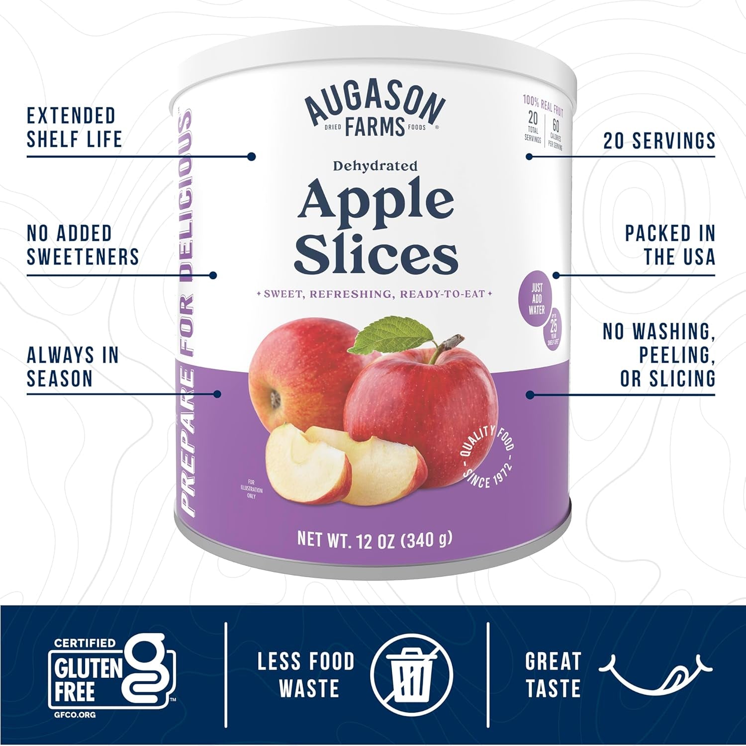 Dehydrated Apple Slices Can - Gluten Free Survival Food with Long Shelf Life - Emergency Food Supply for Camping, Prep & Everyday Meals - 20 Servings