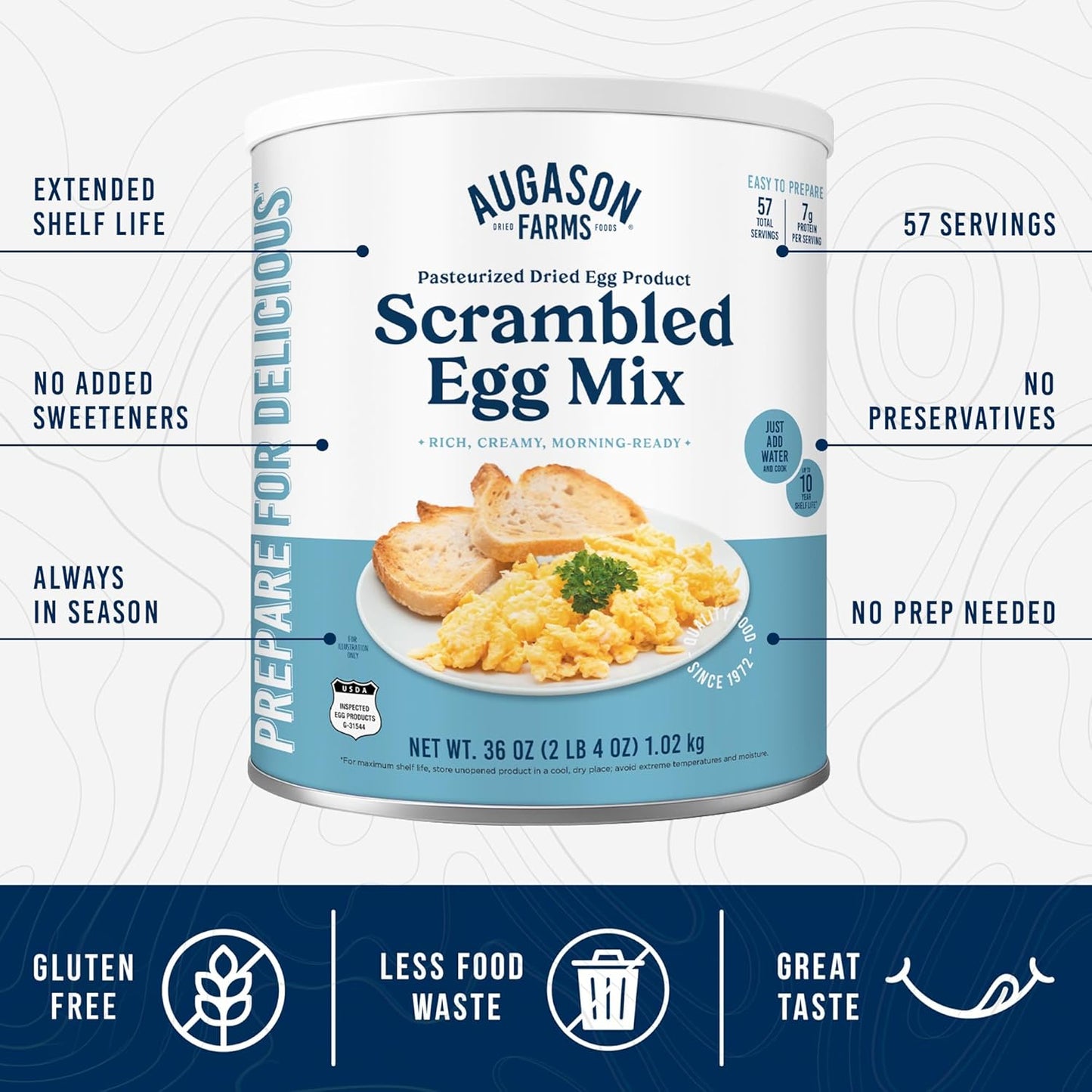 Pasteurized Scrambled Egg Mix Can – Emergency Food Supply, Dehydrated Scrambled Egg for Baking & Camping - Gluten Free Survival Food with Long Shelf Life - 57 Servings