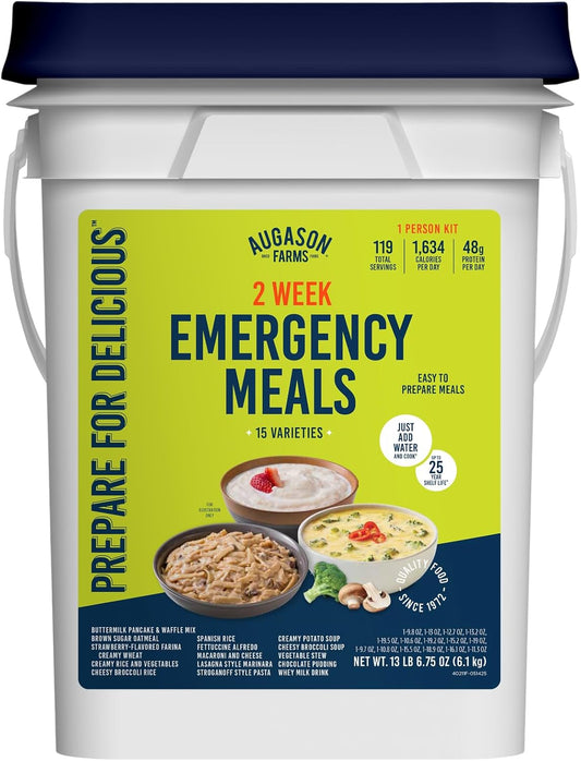 2 Week Emergency Food Supply Kit, Dehydrated Meal Survival Food Bucket for 1 Person - 119 Servings