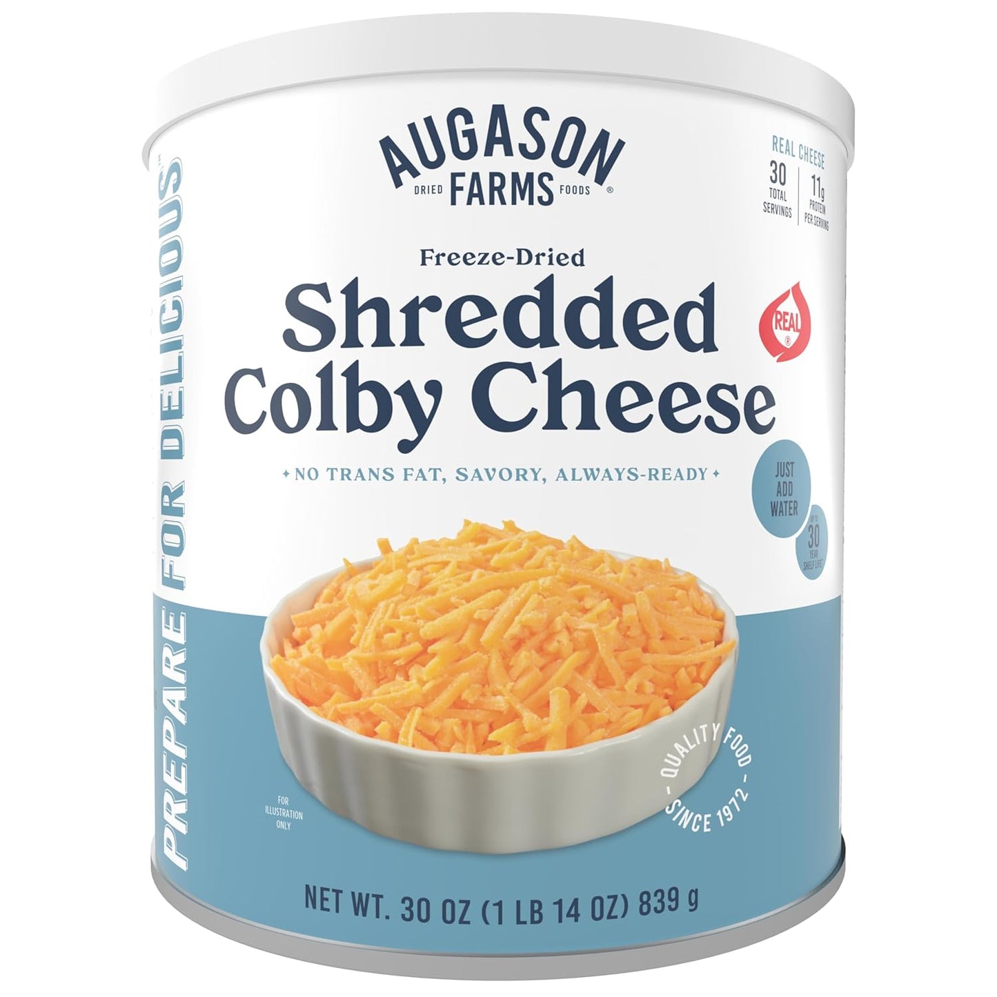 Freeze Dried Shredded Colby Cheese Can, Emergency Food Supply, Everyday Meals, 30 Servings