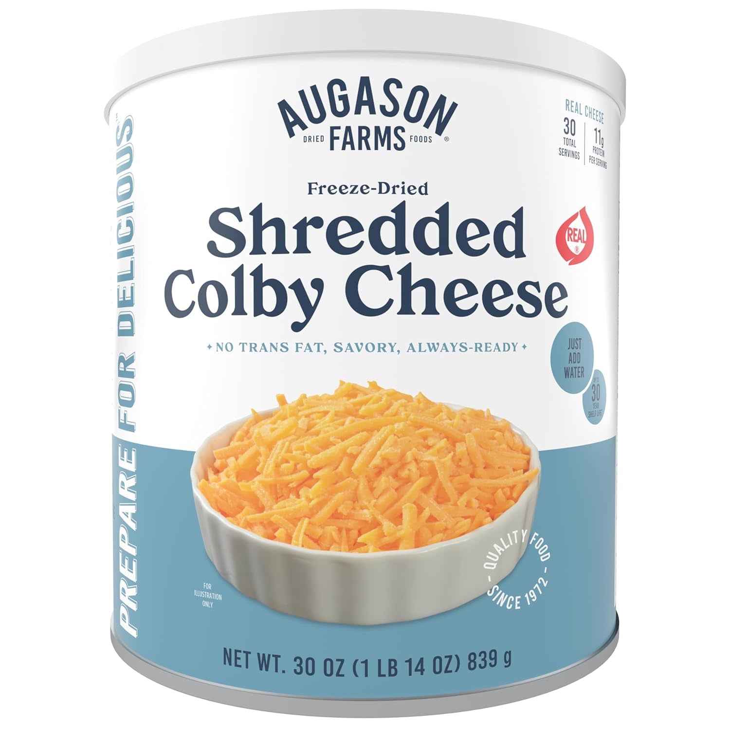 Freeze Dried Shredded Colby Cheese Can, Emergency Food Supply, Everyday Meals, 30 Servings