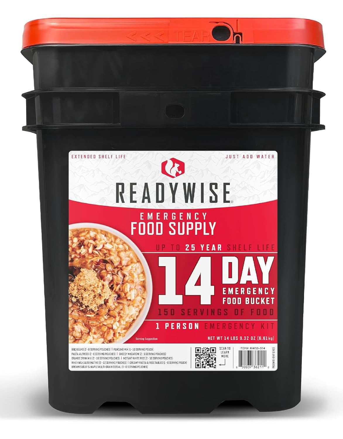 Emergency Food Supply - 14 Day, 150 Servings Emergency Freeze Dried Food Bucket, Protein Meals, Camping Essentials, Survival Kit, Disaster Prepping Supplies, up to 25 Year Shelf Life