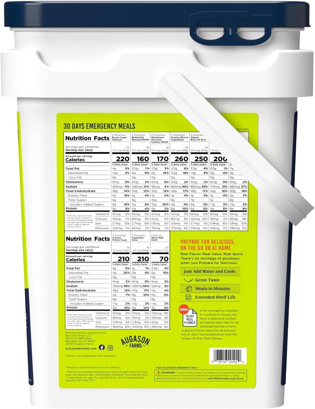 30 Day Emergency Food Supply Kit, Dehydrated Meal Survival Food Bucket for 1 Person - 194 Servings