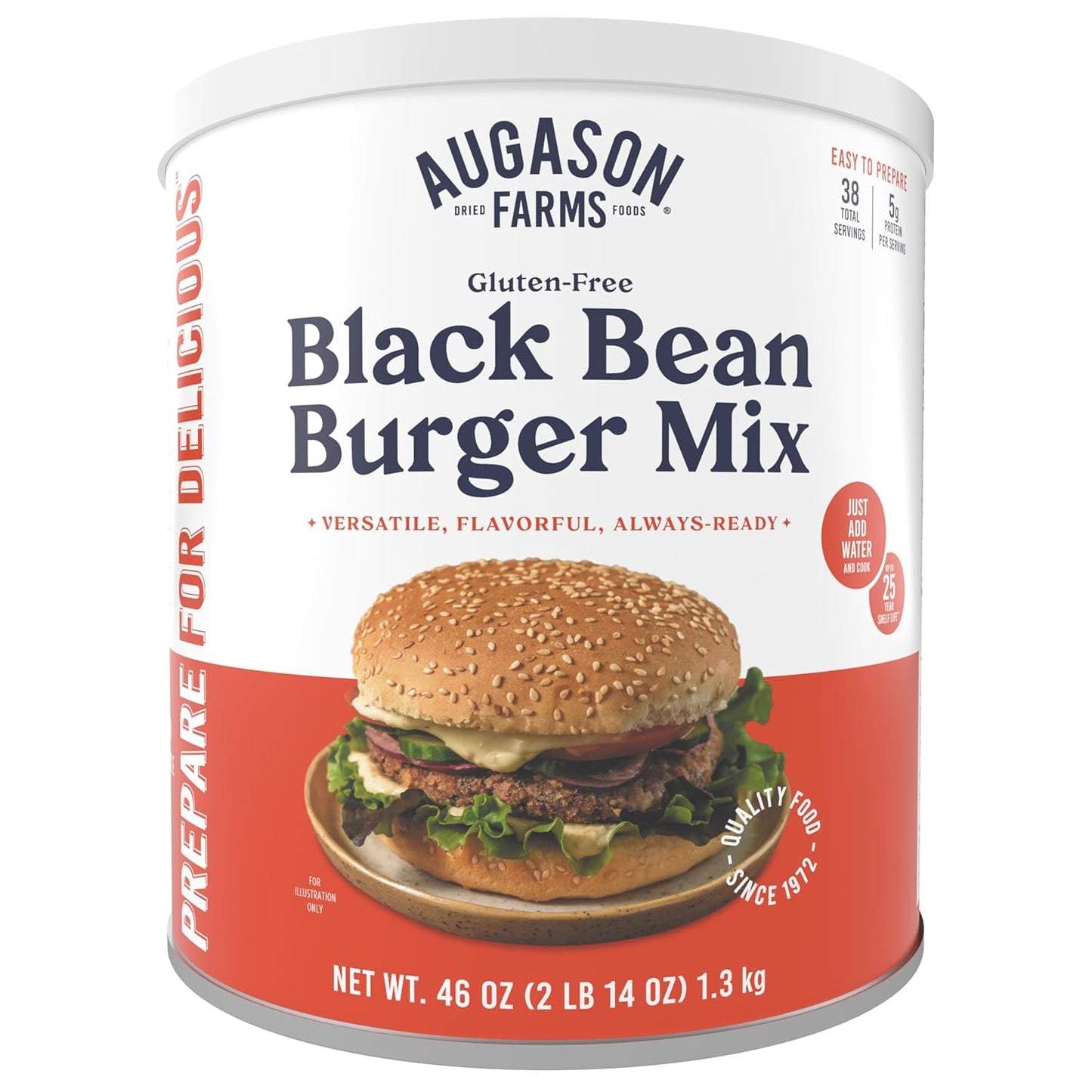 Black Bean Burger Mix Can, Certified Gluten Free, Emergency Food Supply, Everyday Meals, 38 Servings