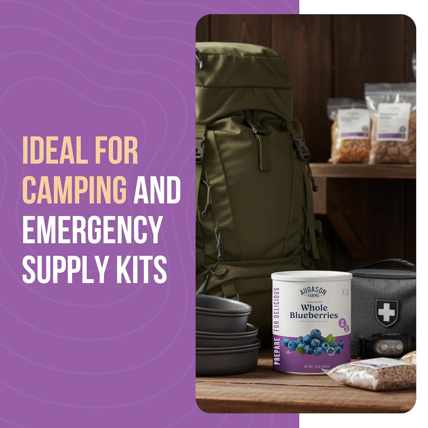 Freeze-Dried Whole Blueberries Emergency Food Supply, 26 Servings, 30 Year Shelf Life, Great for Cooking, Baking, and Snacks - Dehydrated Meals, Survival Food Camping Essentials Can