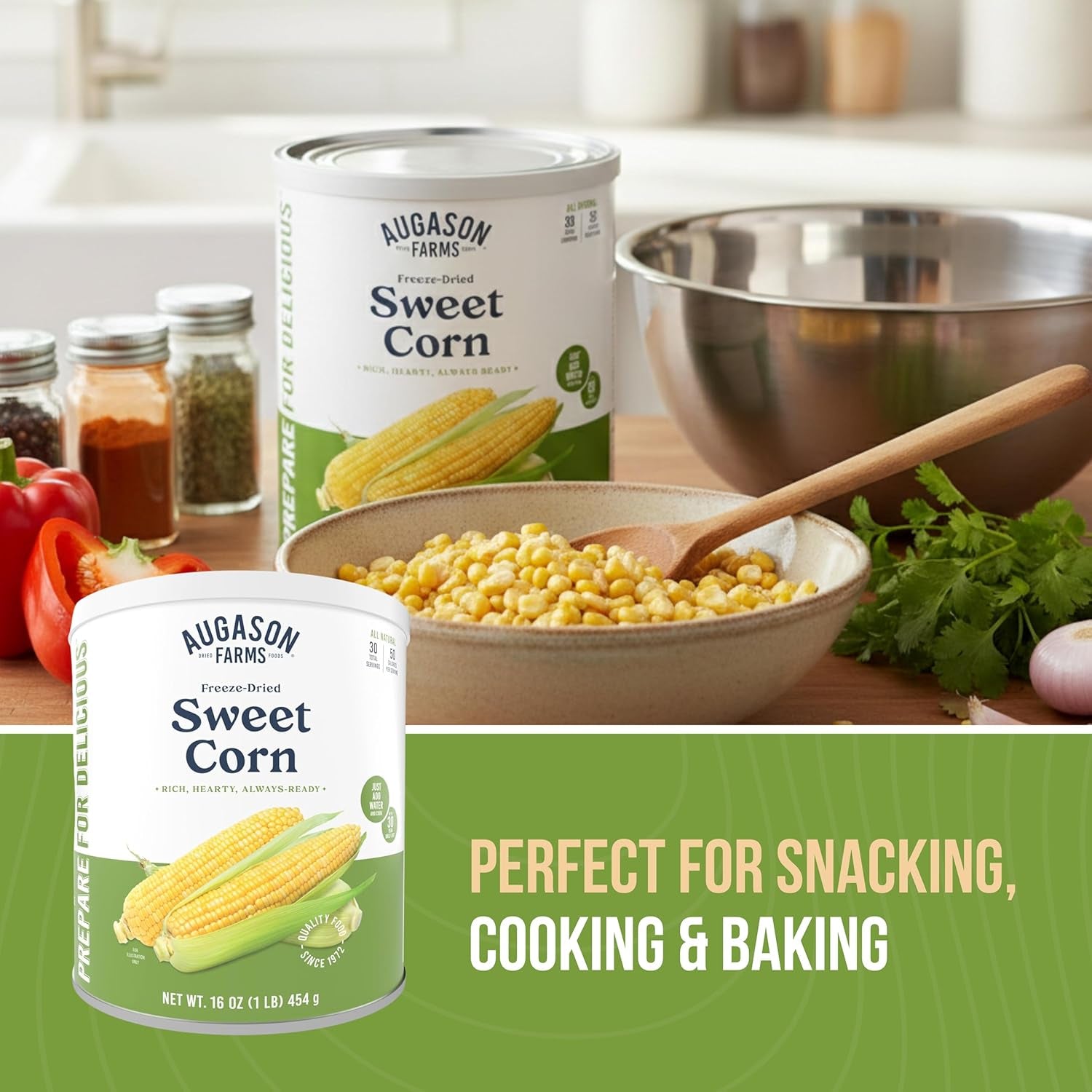 Freeze-Dried Sweet Corn Emergency Food Supply, 30 Servings, 30 Year Shelf Life, Great for Cooking, Side Dishes, and Snacks - Dehydrated Meals, Survival Food Camping Essentials Can