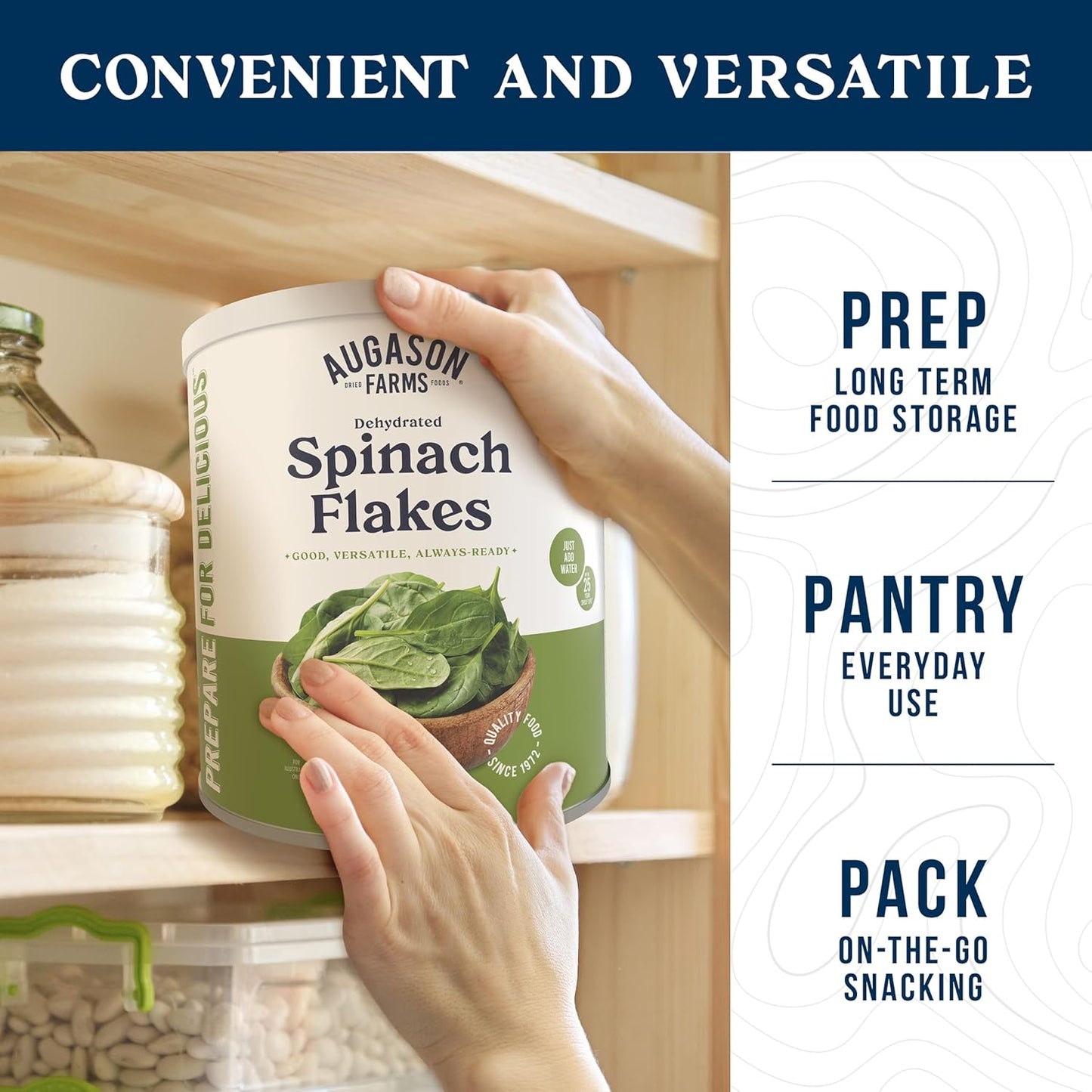 Dehydrated Spinach Flakes Emergency Food Supply, 45 Servings, 25 Year Shelf Life, 15 Calories per Serving - Dehydrated Meals, Survival Food Camping Essentials Can