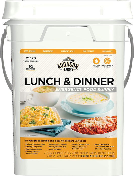 Lunch & Dinner Variety Kit Emergency Food Supply, 113 Servings, 25 Year Shelf Life - Dehydrated Meals, Survival Food Camping Essentials, 4 Gallon Bucket