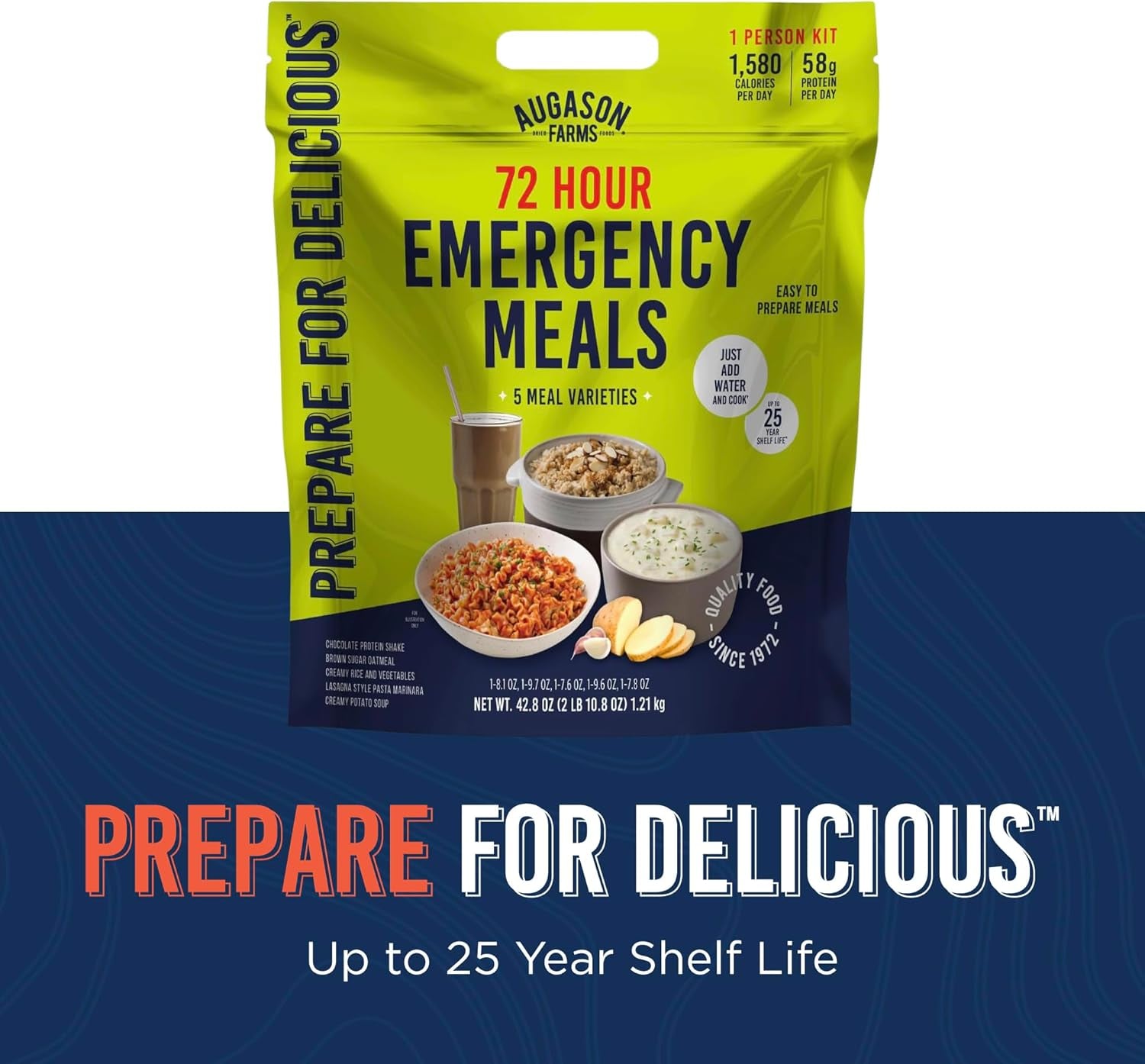 72 Hour Emergency Food Supply Kit, Dehydrated Meal Survival Food Pouches for 1 Person - 18 Servings