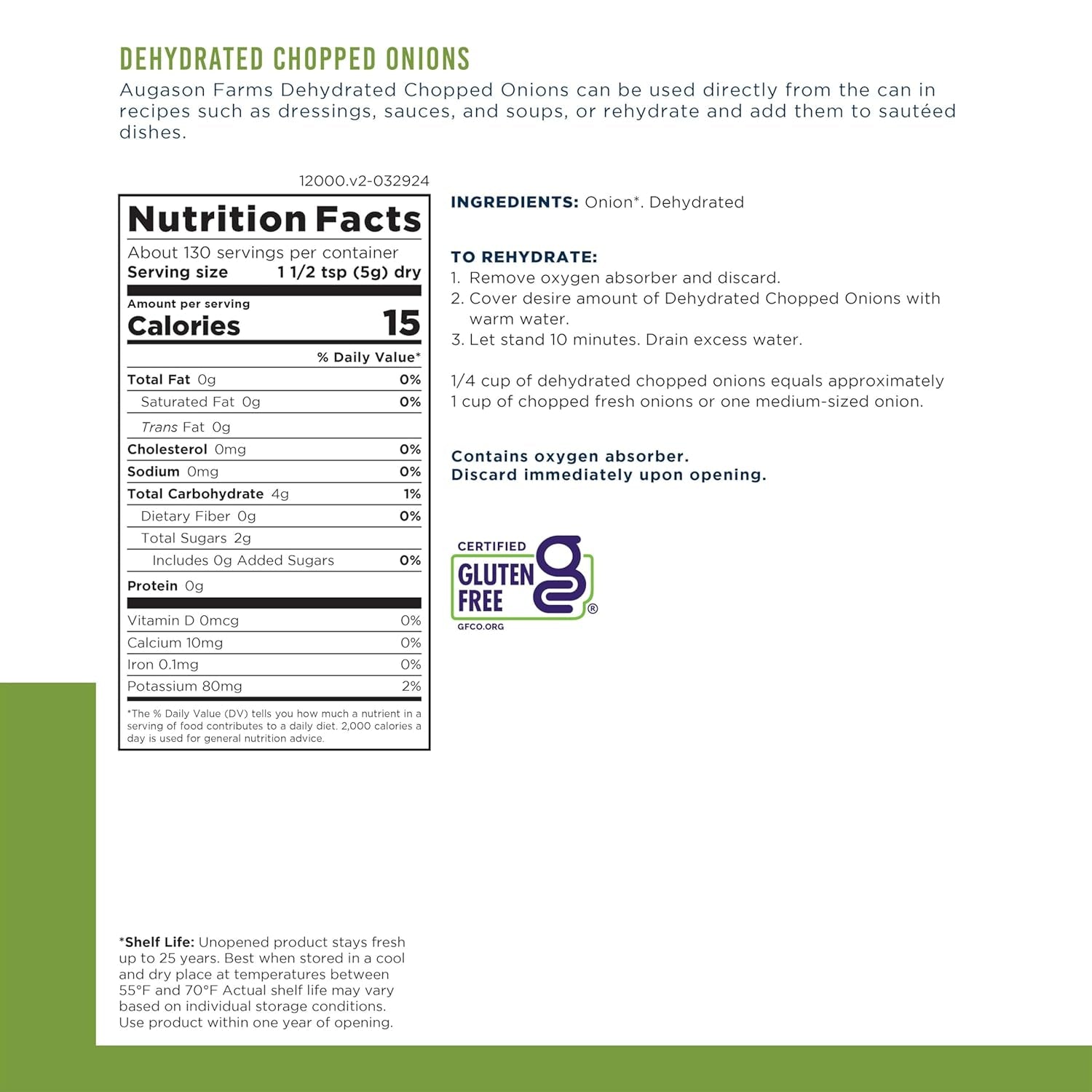 Dehydrated Chopped Onions Can, Emergency Food Supply, Everyday Meals, 130 Servings