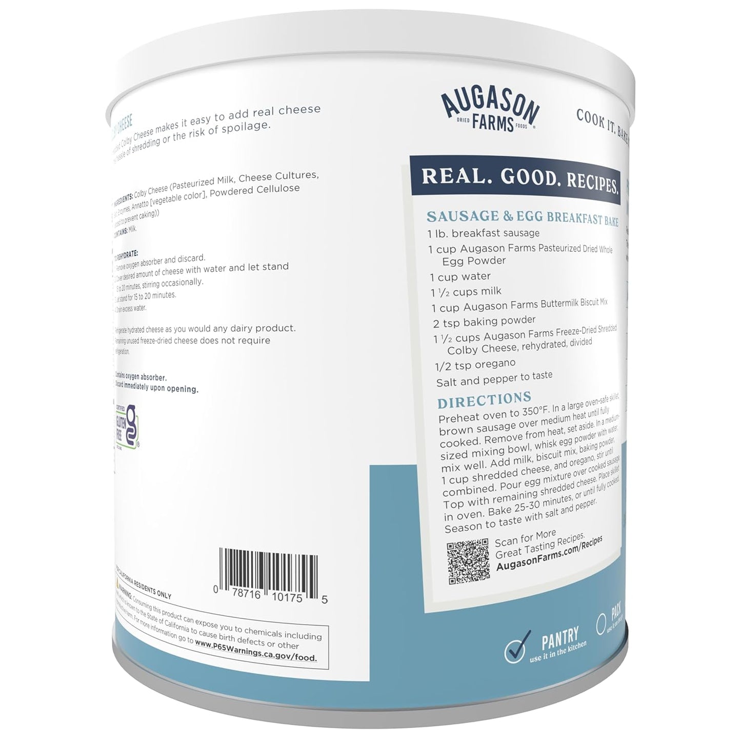 Freeze Dried Shredded Colby Cheese Can, Emergency Food Supply, Everyday Meals, 30 Servings