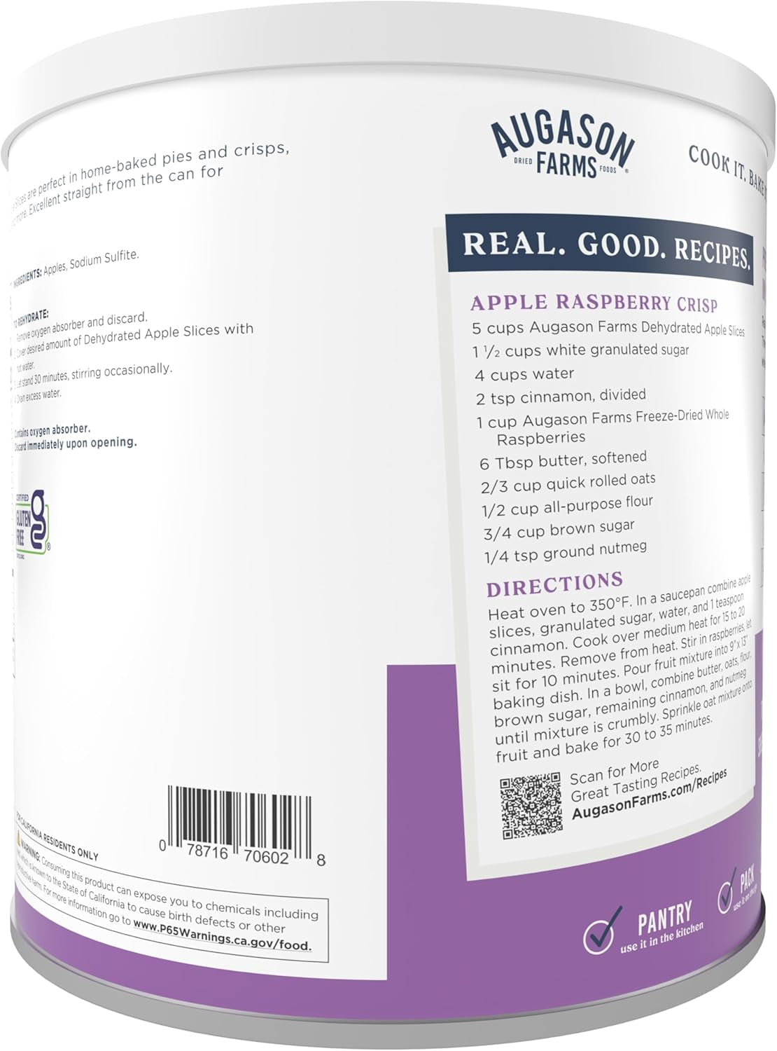 Dehydrated Apple Slices Can - Gluten Free Survival Food with Long Shelf Life - Emergency Food Supply for Camping, Prep & Everyday Meals - 20 Servings