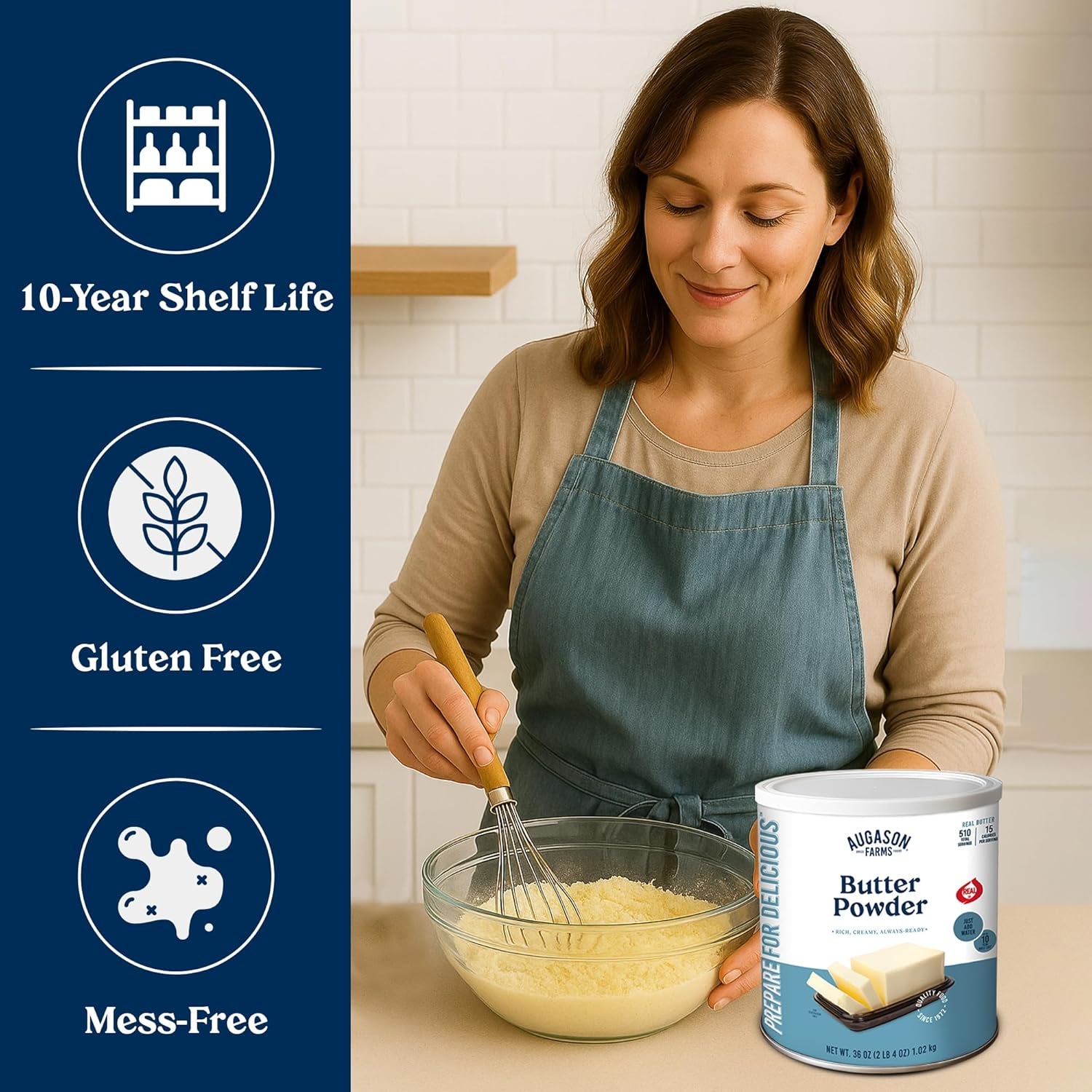 Butter Powder Mix Can Emergency Food Supply, 510 Servings, 10 Year Shelf Life, Certified Gluten Free, Made with Real Milk, 15 Calories per Serving - Dry Butter Powder Blend, Ingredient for Baking and Cooking