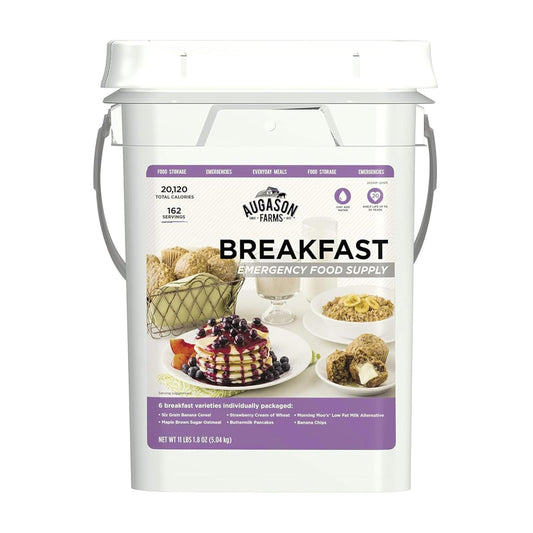 Breakfast Variety Kit Emergency Food Supply, 162 Servings, 20 Year Shelf Life, 6 Breakfast Varieties - Dehydrated Meals, Survival Food Camping Essentials, 4 Gallon Bucket