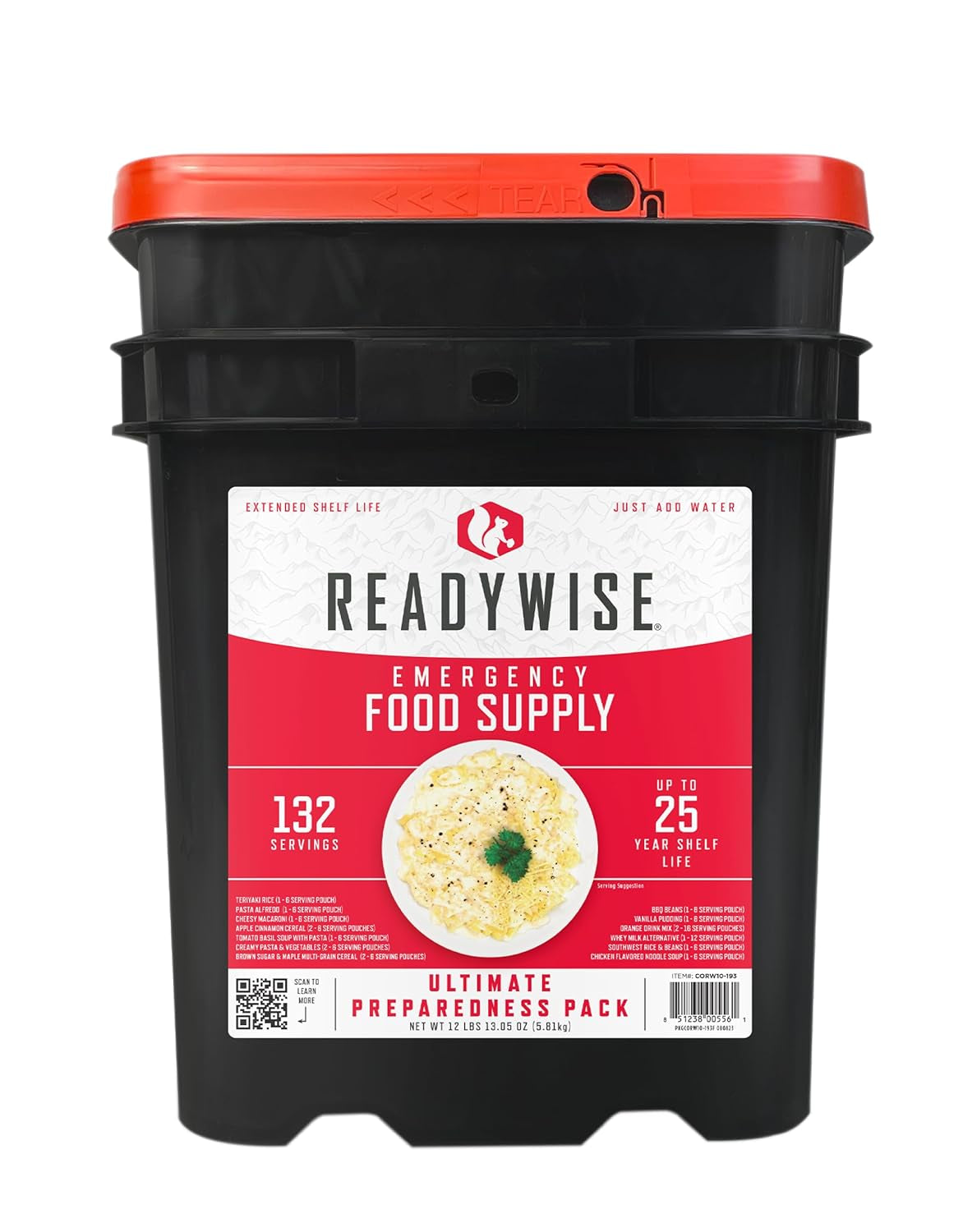 Emergency Food Supply - 132 Servings, Survival Bucket, Dehydrated & Freeze Dried Protein Meals, Camping Essentials, Ready to Eat Disaster Prepping Supplies,Up to 25 Year Shelf Life