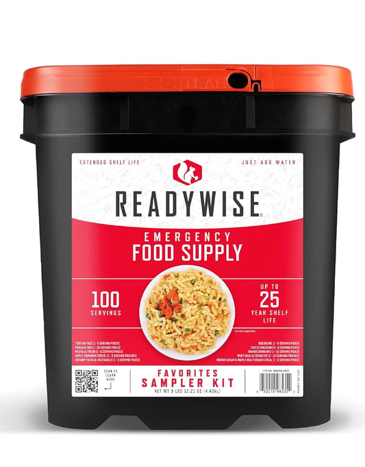 Emergency Food Supply - 100 Servings Favorites Bucket, Protein Meals, Dehydrated & Freeze Dried Survival Food, Backpacking, Camping Essentials & Prepping Supplies, up to 25 Year Shelf Life