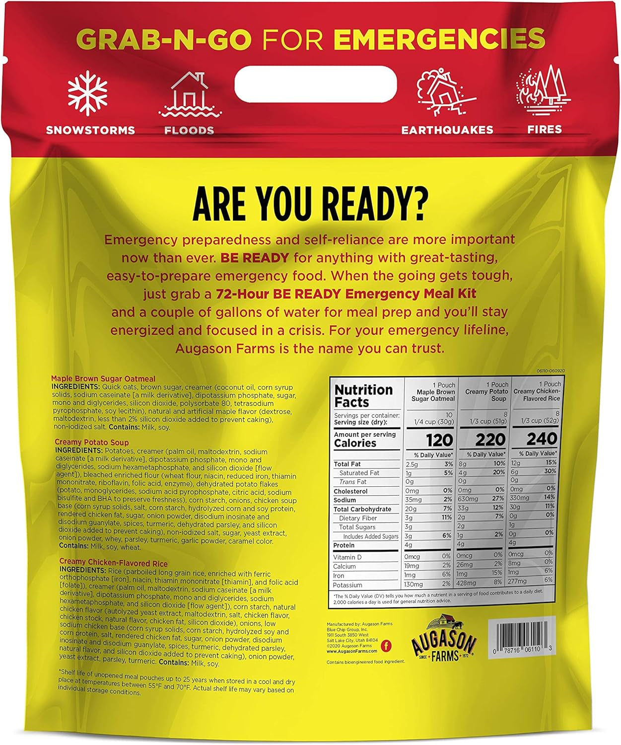 72-Hour Be Ready Emergency Meal Kit, White, Small
