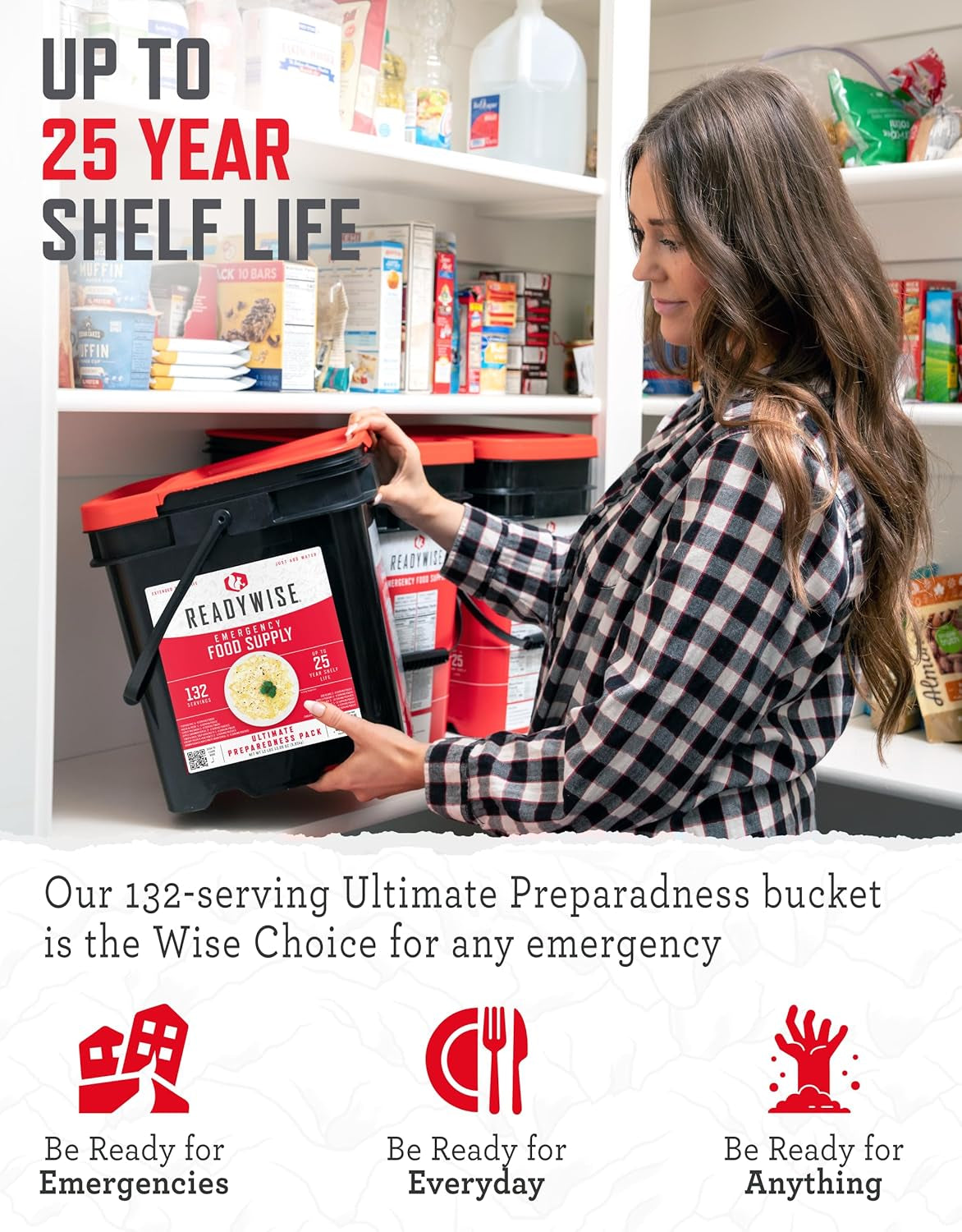 Emergency Food Supply - 132 Servings, Survival Bucket, Dehydrated & Freeze Dried Protein Meals, Camping Essentials, Ready to Eat Disaster Prepping Supplies,Up to 25 Year Shelf Life