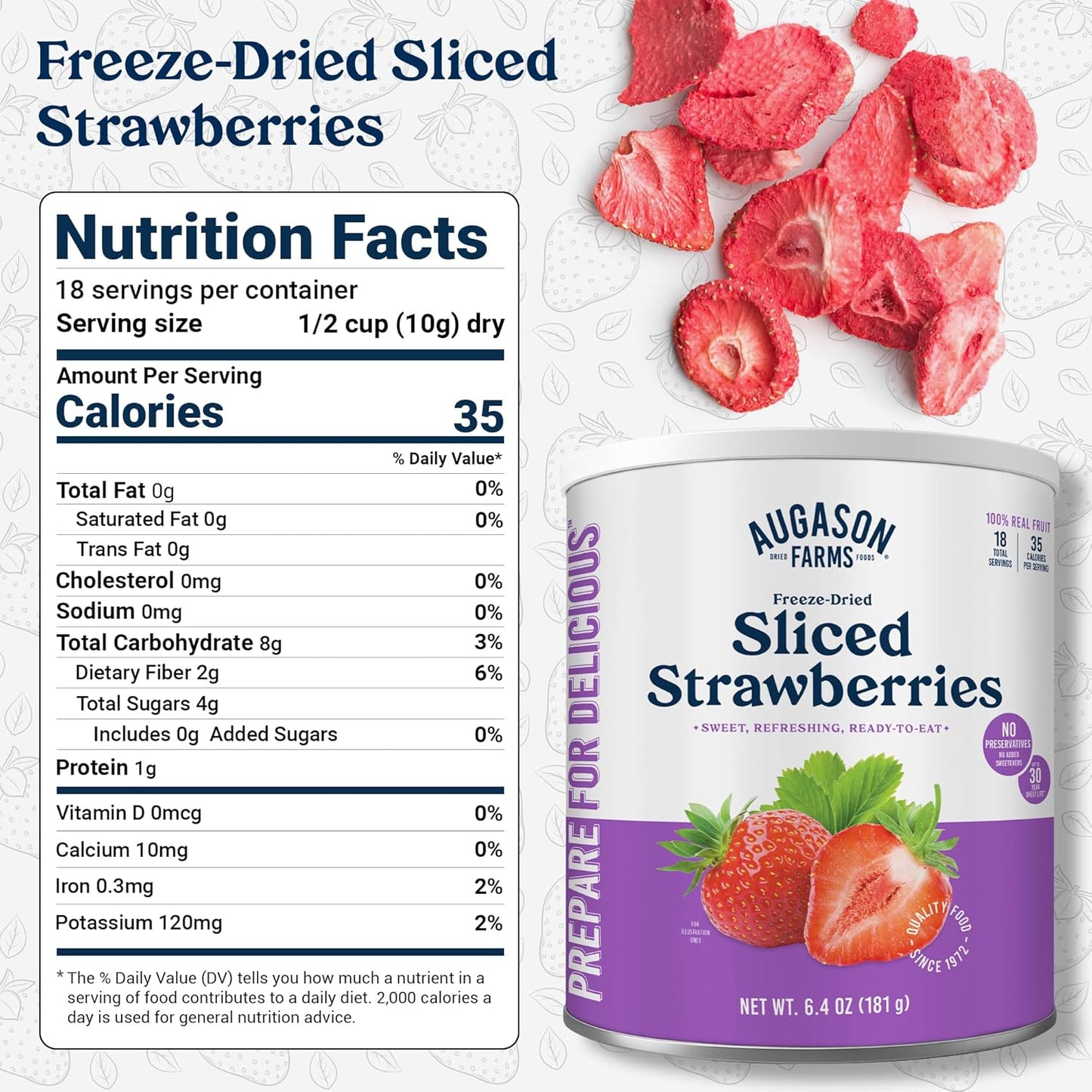 Freeze Dried Sliced Strawberries Can - Gluten Free Snack for Baking, Smoothies, and Emergency Storage - Healthy Individual Fruit Snacks – 6.5 Ounces (18 Servings)