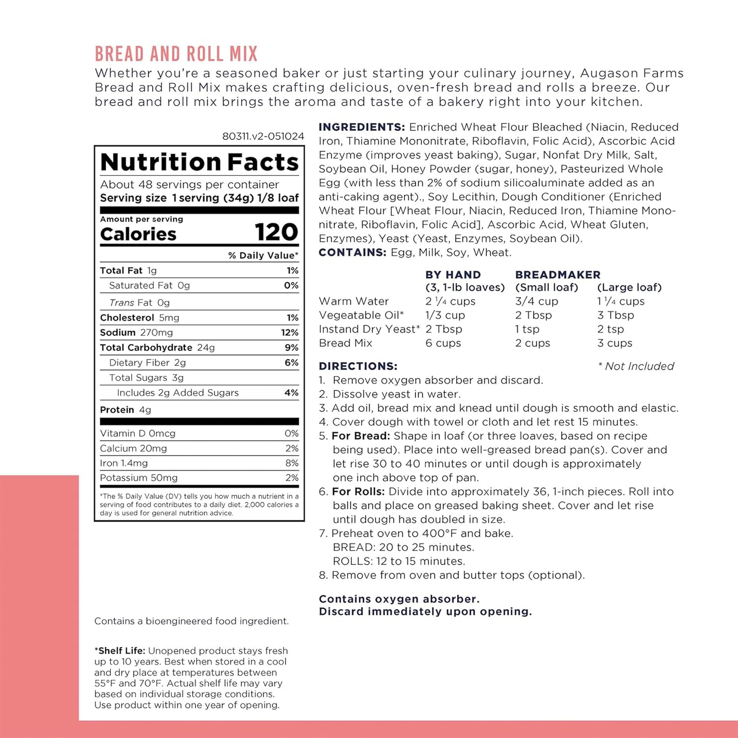 Bread and Roll Mix Can Emergency Food Supply, 48 Servings, 10 Year Shelf Life - Makes 6 Loaves or 72 Bread Rolls for Prepared Meals Ready to Eat