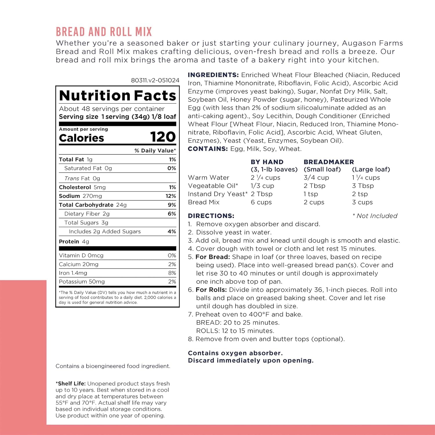 Bread and Roll Mix Can Emergency Food Supply, 48 Servings, 10 Year Shelf Life - Makes 6 Loaves or 72 Bread Rolls for Prepared Meals Ready to Eat