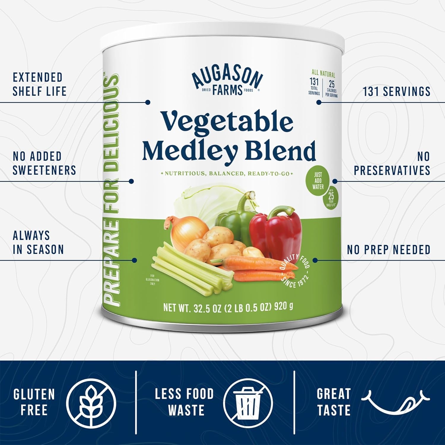 Vegetable Medley Blend Can - Dehydrated Mixed Veggies - Gluten Free Emergency Food Supply with Long Shelf Life for Survival, Disaster Prep & Everyday Meals - 131 Servings